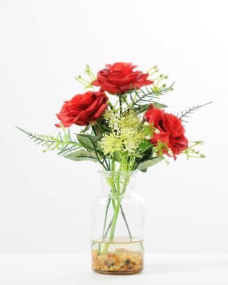 H:25.5cm Rose in Glass pot GS-0339637 Potted Flowers&Plants YeahFlower is one of Chinese leading OEM manufacturers and exporters , supplying the silk flowers, wholesale artificial trees H:25.5cm Rose in Glass pot GS-0339637