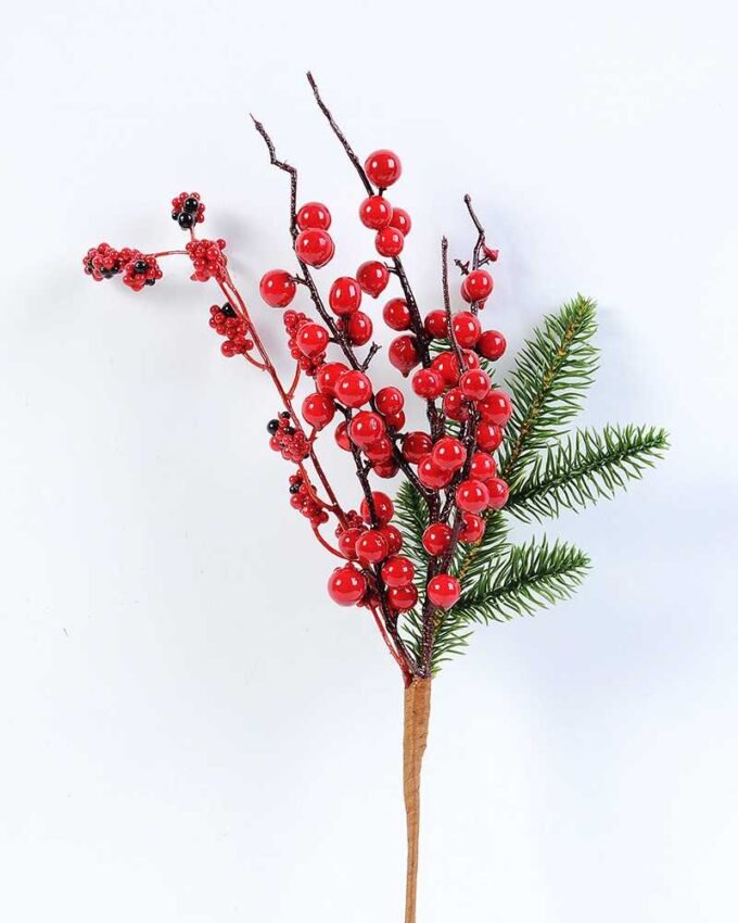 13*33cm red berry & Pine twigs spray GS-3010110