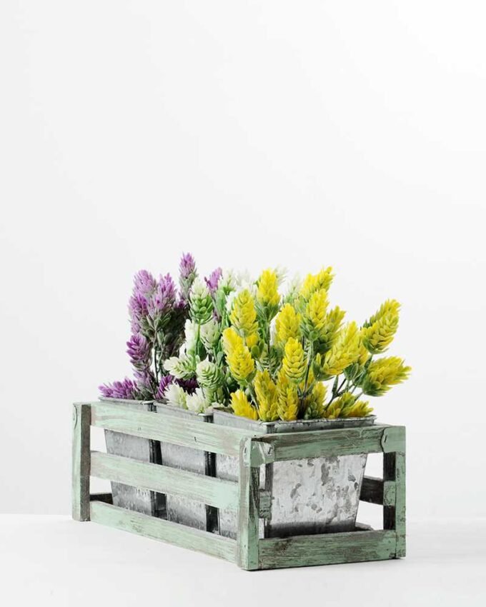 H:23cm Pinecone with Metal Pot in Wood Frame GS-0339682