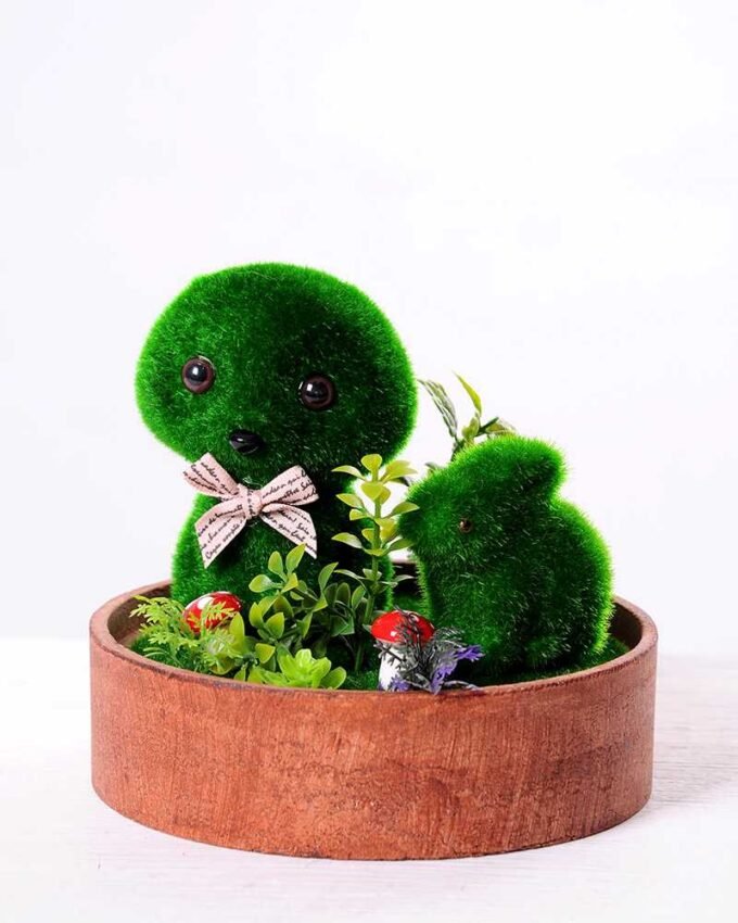 14*14*13CM POTTED FLOCKING BEAR CRAFTS GS-3890001