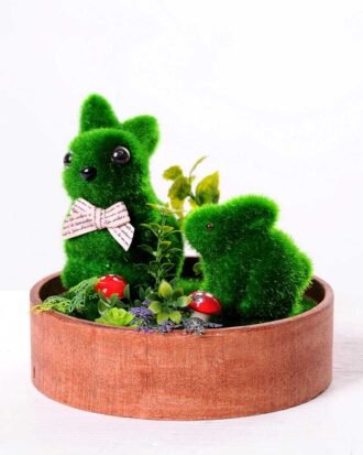 14*14*13CM POTTED FLOCKY RABBIT CRAFTS GS-3890002