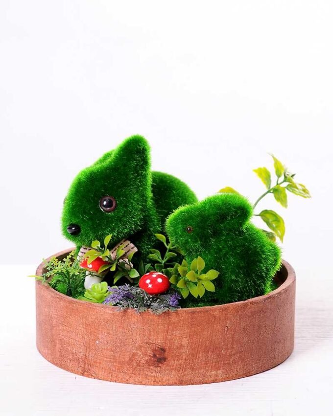 14*14*13CM POTTED FLOCKY RABBIT CRAFTS GS-3890003