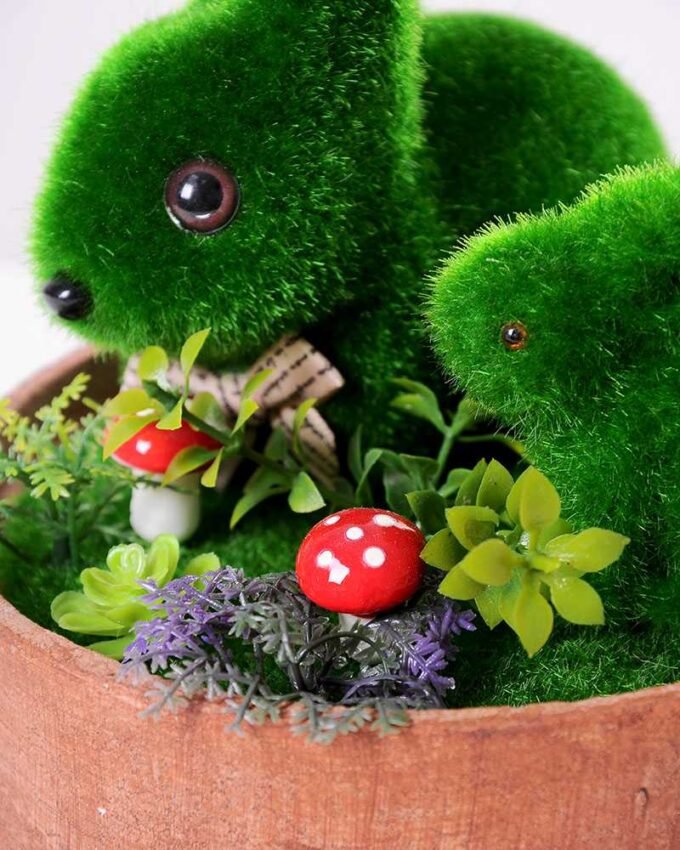 14*14*13CM POTTED FLOCKY RABBIT CRAFTS GS-3890003