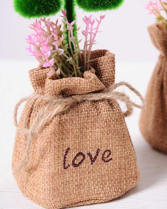 6.5*6.5*18CM POT WRAPPED FLAX FLOCKY CRAFTS SET SIZE(BOX):20.5*19*7.2CM GS-3890007