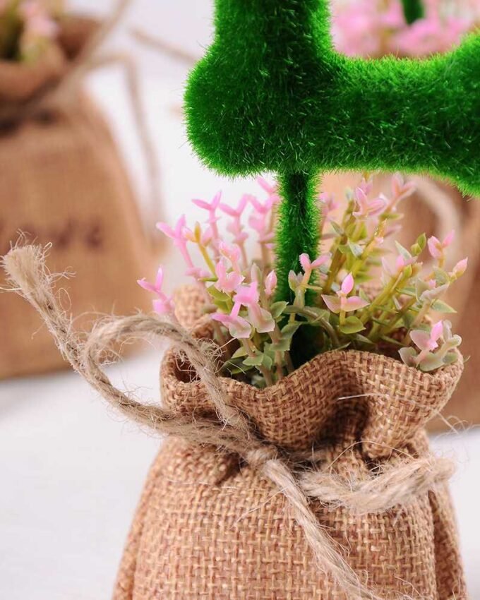 6.5*6.5*18CM POT WRAPPED FLAX FLOCKY CRAFTS SET SIZE(BOX):20.5*19*7.2CM GS-3890007