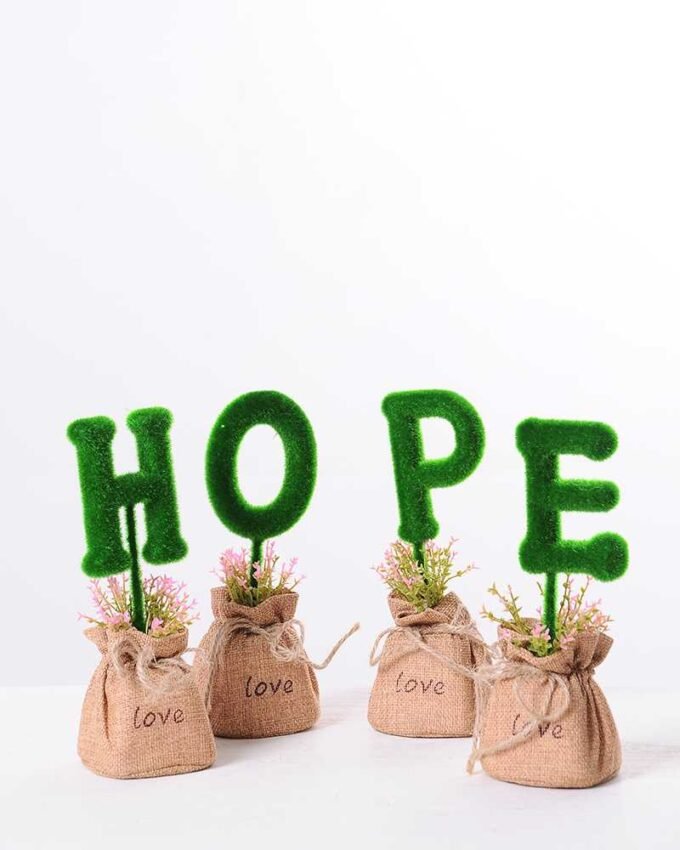 6.5*6.5*18CM POT WRAPPED FLAX FLOCKY CRAFTS SET SIZE(BOX):20.5*19*7.2CM GS-3890009