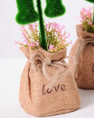 6.5*6.5*18CM POT WRAPPED FLAX FLOCKY CRAFTS SET SIZE(BOX):20.5*19*7.2CM GS-3890009