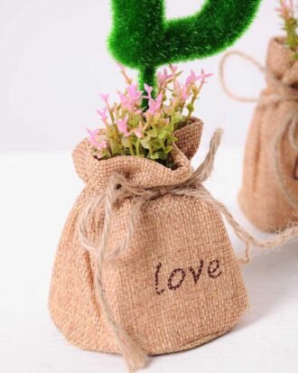 6.5*6.5*18CM POT WRAPPED FLAX FLOCKY CRAFTS SET SIZE(BOX):20.5*19*7.2CM GS-3890011