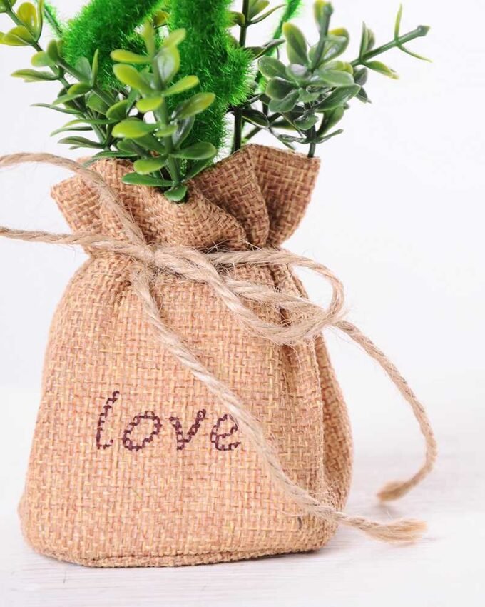 6.5*6.5*18CM POT WRAPPED FLAX FLOCKY CRAFTS GS-3890065