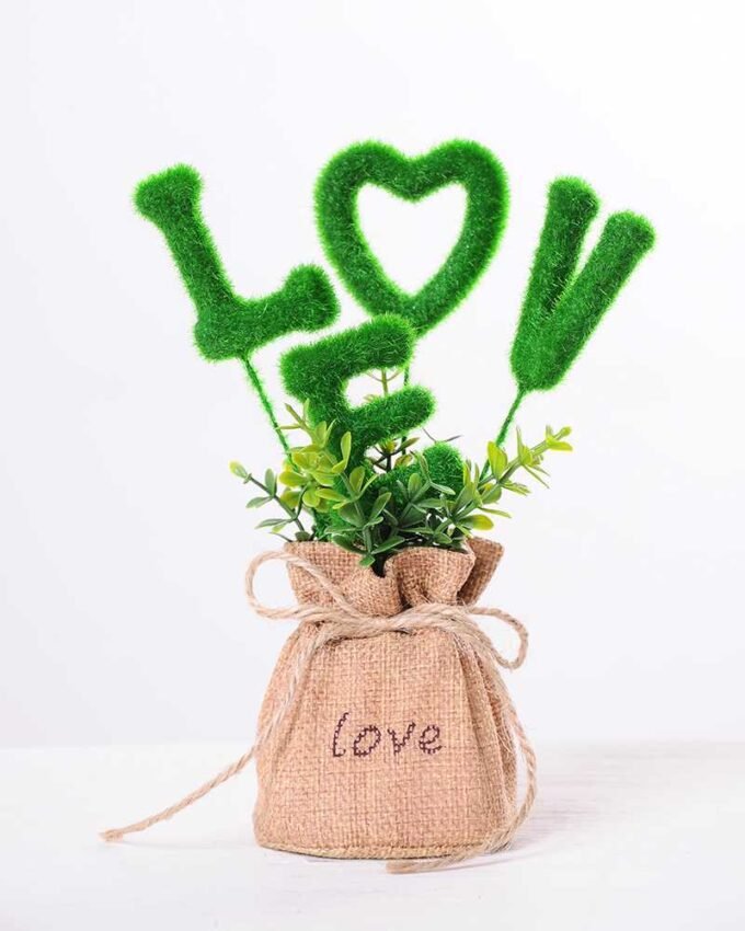 6.5*6.5*18CM POT WRAPPED FLAX FLOCKY CRAFTS GS-3890067