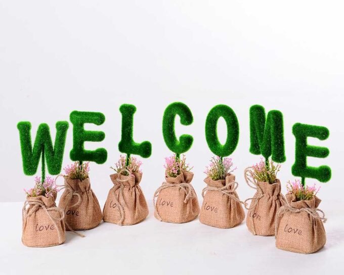 6.5*6.5*18CM POT WRAPPED FLAX FLOCKY CRAFTS 1SET PACKING IN A BOX GS-3890072