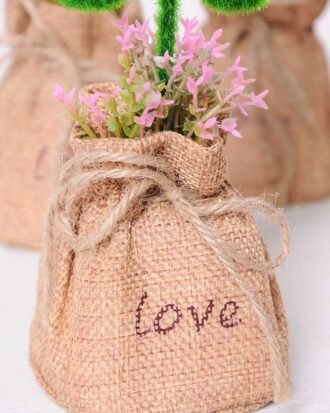 6.5*6.5*18CM POT WRAPPED FLAX FLOCKY CRAFTS 1SET PACKING IN A BOX GS-3890072