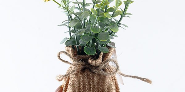 YEAHFLOWER Mini Rural Plastic Artificial Flowers Potted Plant Bonsai Sack Cloth yellow