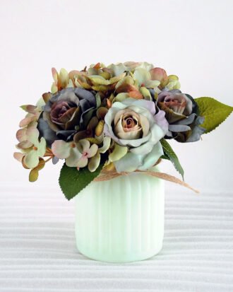 Artificial Flower H:16cm Rose Hydrangea in Glassware GS-6660581-G1