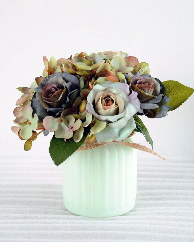 Artificial Flower H:16cm Rose Hydrangea in Glassware GS-6660581-G1