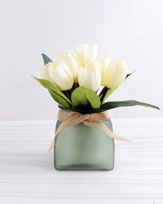Artificial Flower 24*24*21.5cm Tulip in glass pot GS-03318065-W1