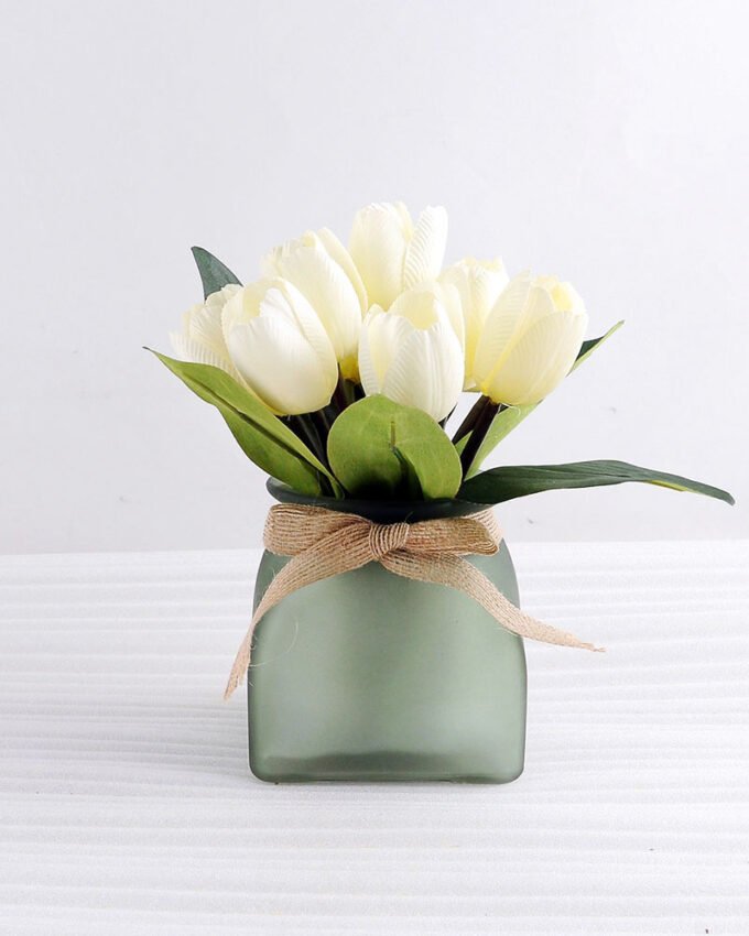 Artificial Flower 24*24*21.5cm Tulip in glass pot GS-03318065-W1