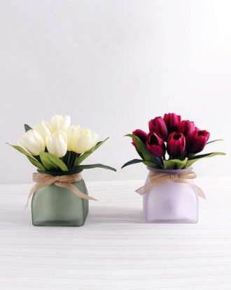 Artificial Flower 24*24*21.5cm Tulip in glass pot GS-03318065-W1