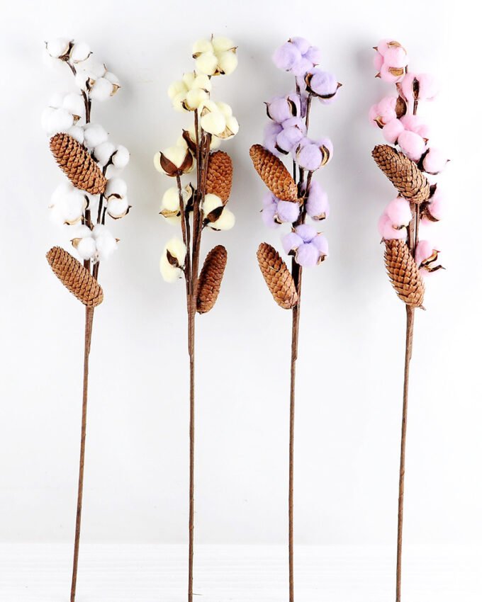 Artificial Flower 13*8*75cm pine cone + Cotton bush*4 GS-33518014-P1