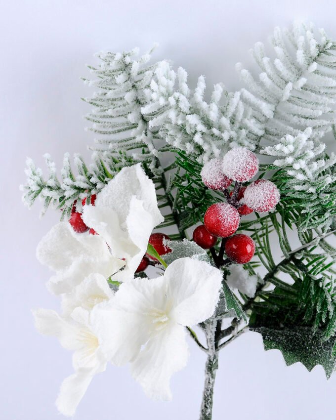 Artificial Flower 20*37CM SINGLE PINE PICKY WITH HYDRANGEA WITH FLOCKY GS-53319003-W1