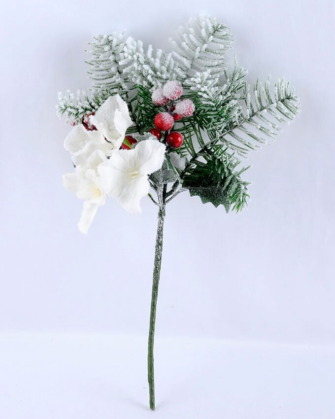 Artificial Flower 20*37CM SINGLE PINE PICKY WITH HYDRANGEA WITH FLOCKY GS-53319003-W1