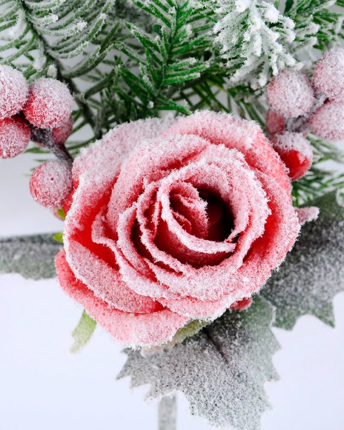 Artificial Flower 20*37CM SINGLE PINE PICKY WITH ROSE WITH FLOCKY GS-53319019-R1 1 Artificial Flower 20*37CM SINGLE PINE PICKY WITH ROSE WITH FLOCKY GS-53319019-R1