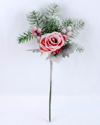 Artificial Flower 20*37CM SINGLE PINE PICKY WITH ROSE  WITH FLOCKY GS-53319019-R1