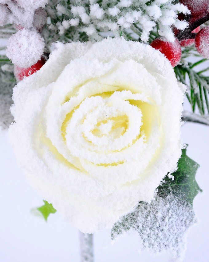 Artificial Flower 20*37CM SINGLE PINE PICKY WITH ROSE  WITH FLOCKY GS-53319019-W1