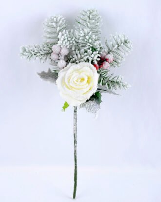 Artificial Flower 20*37CM SINGLE PINE PICKY WITH ROSE  WITH FLOCKY GS-53319019-W1