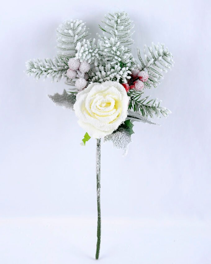 Artificial Flower 20*37CM SINGLE PINE PICKY WITH ROSE  WITH FLOCKY GS-53319019-W1