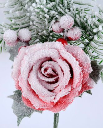 Artificial Flower 20*37CM SINGLE PINE PICKY WITH ROSE WITH FLOCKY GS-53319020-R1