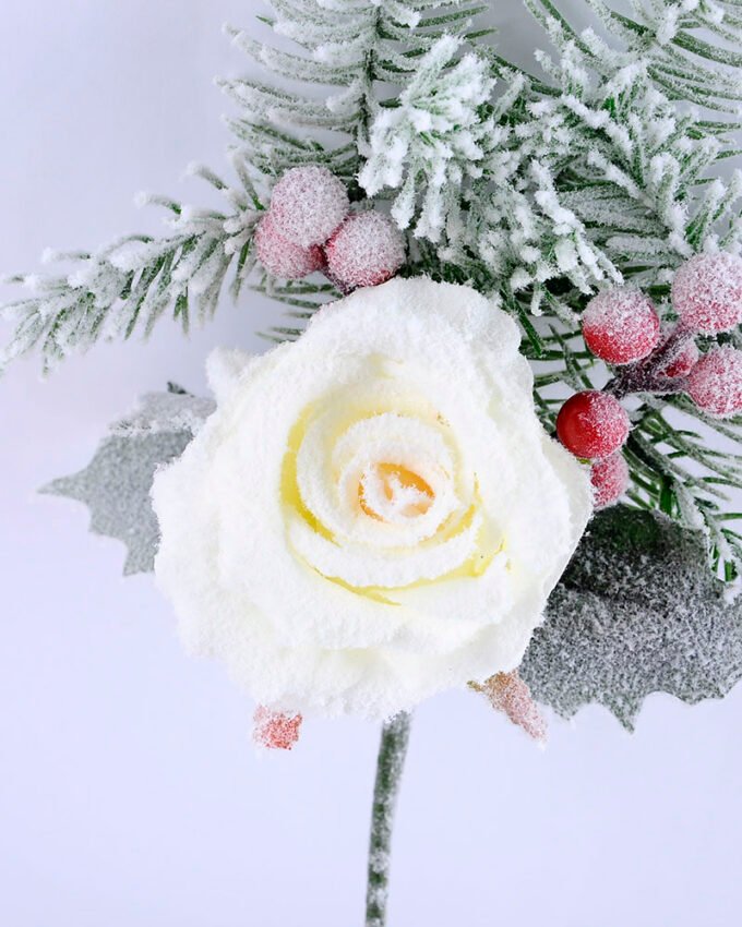 Artificial Flower 20*37CM SINGLE PINE PICKY WITH ROSE WITH FLOCKY GS-53319020-W1 1 Artificial Flower 20*37CM SINGLE PINE PICKY WITH ROSE WITH FLOCKY GS-53319020-W1