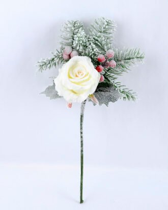Artificial Flower 20*37CM SINGLE PINE PICKY WITH ROSE WITH FLOCKY GS-53319020-W1