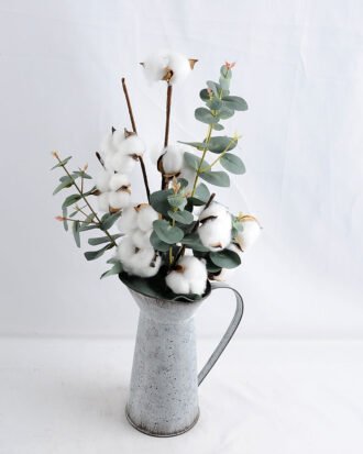 Artificial Flower 28*20*52cm Cotton and Eucalyptus in Metal Jar GS-03319200 Potted Flowers&Plants YeahFlower is one of Chinese leading OEM manufacturers and exporters , supplying the silk flowers, wholesale artificial trees Artificial Flower 28*20*52cm Cotton and Eucalyptus in Metal Jar GS-03319200
