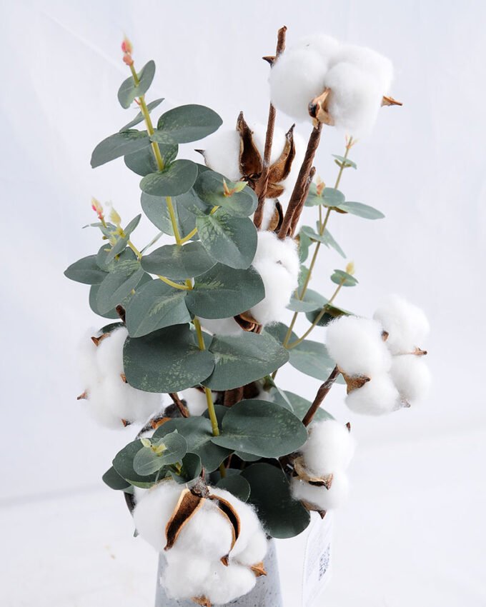 Artificial Flower 28*20*52cm Cotton and Eucalyptus in Metal Jar GS-03319200 2 Artificial Flower 28*20*52cm Cotton and Eucalyptus in Metal Jar GS-03319200