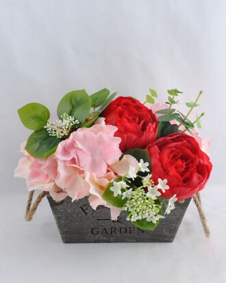 Artificial Flower 25*21*19.5cm peony hydrangea in Wooden pot GS-03319207-R1