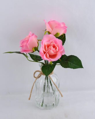 Artificial Flower 13*13*27CM rose*3 in glass pot with fake water GS-52719019-P1