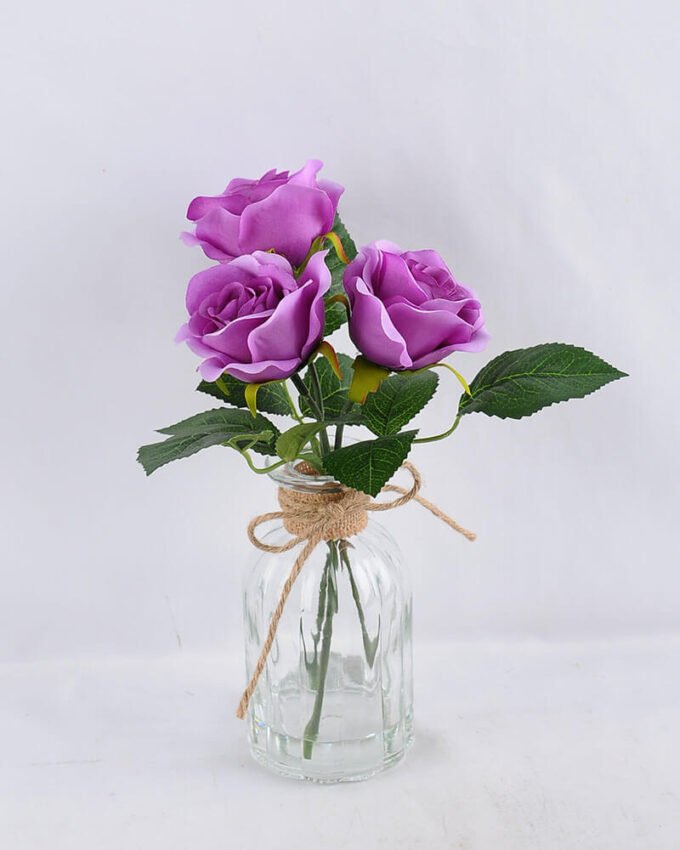 Artificial Flower 13*13*27CM rose*3 in glass pot with fake water GS-52719019-Z1