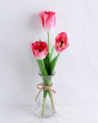 Artificial Flower 13*13*46CM tulip*3 in glass pot with fake water GS-52719016+F-P1