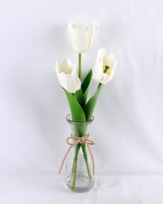 Artificial Flower 13*13*46CM tulip*3 in glass pot with fake water GS-52719016+F-W1