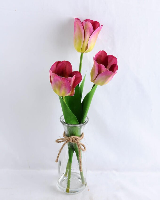 Artificial Flower 13*13*46CM tulip*3 in glass pot with fake water GS-52719016+F-Z1