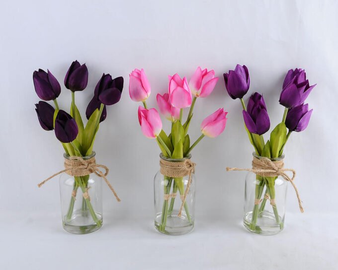 Artificial Flower 13*13*27CM tulip*5 in glass pot with fake water GS-52719018-Z1 2 Artificial Flower 13*13*27CM tulip*5 in glass pot with fake water GS-52719018-Z1