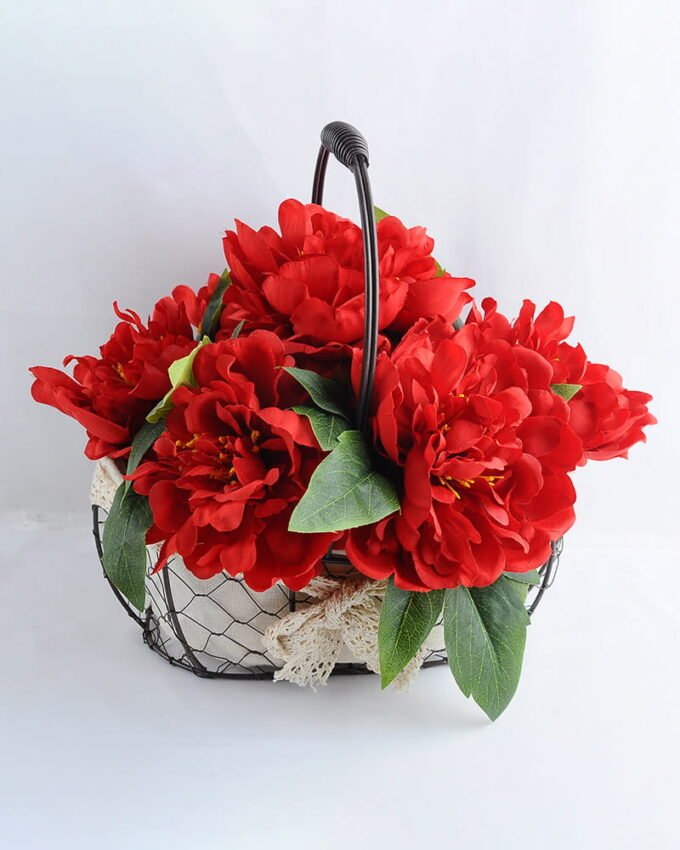 Artificial Flower 30*25*26cm peony in metal frame with flax bag GS-06919022-R1
