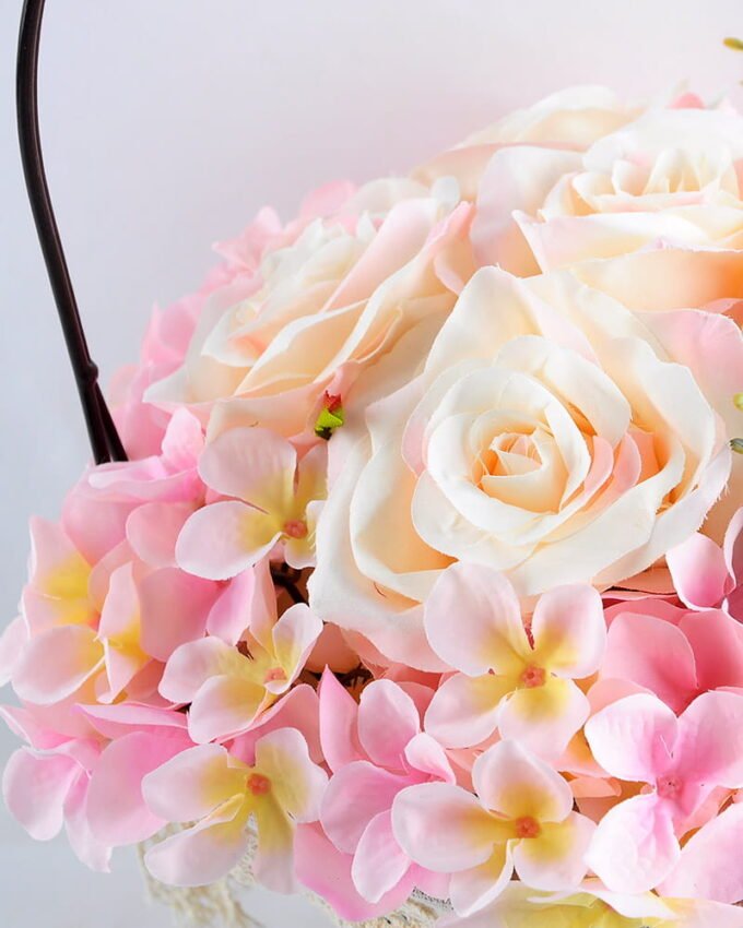 Artificial Flower 25*25*37cm rose hydrangea in metal frame with flax bag GS-06919023-P1