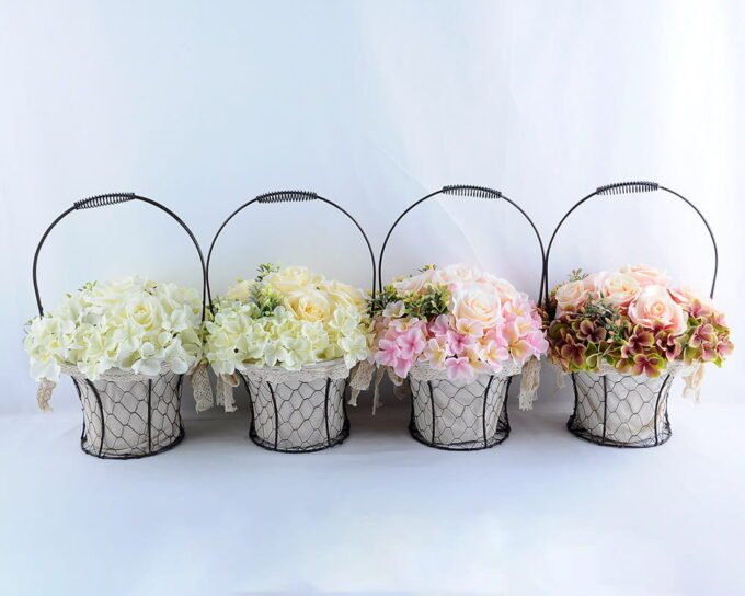 Artificial Flower 25*25*37cm rose hydrangea in metal frame with flax bag GS-06919023-P1