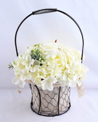 Artificial Flower 25*25*37cm rose hydrangea in metal frame with flax bag GS-06919023-W1