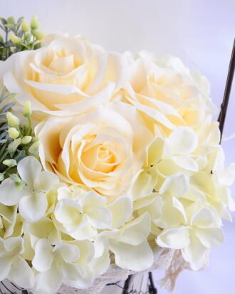 Artificial Flower 25*25*37cm rose hydrangea in metal frame with flax bag GS-06919023-W2