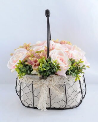 Artificial Flower 27*20*30cm rose hydrangea in metal frame with flax bag GS-06919024-P1