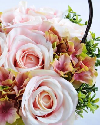 Artificial Flower 27*20*30cm rose hydrangea in metal frame with flax bag GS-06919024-P1