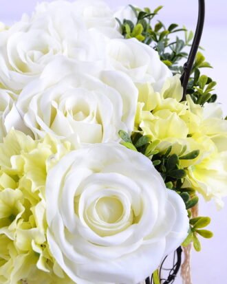 Artificial Flower 27*20*30cm rose hydrangea in metal frame with flax bag GS-06919024-W1